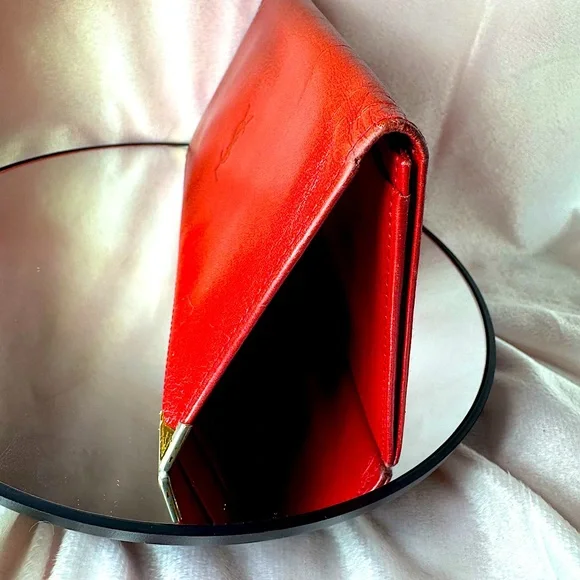 YSL Red Leather Wallet Monogram,Rare 80s Classic Yves Saint Laurent Vintage - Picture 13 of 14